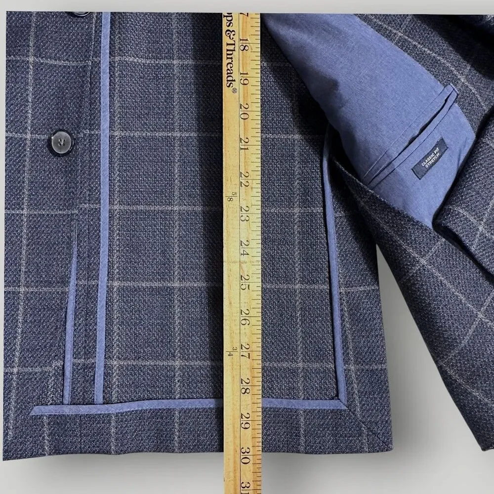 JOSEPH ABBOUD 46R Navy Plaid Mens Blazer Sport Coat Suit Jacket Classic fit